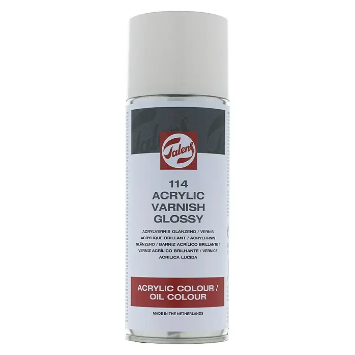 Talens Barniz spray acrílico 114 - Incoloro, 400 ml, Resplandeciente - Un aerosol de barniz brillante para colores acrílicos y al óleo de la marca Talens.