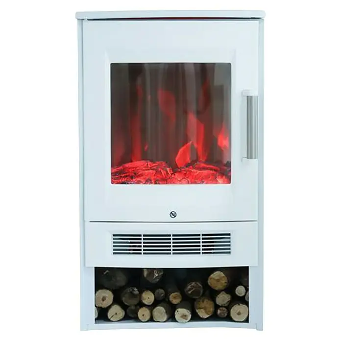Voltomat Chimenea eléctrica Oslo con Wifi - Blanco - Chimenea eléctrica blanca con llamas simuladas y compartimento para leña para un ambiente acogedor. Diseño elegante para cualquier hogar.