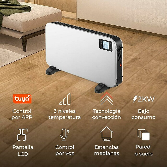 Ksix Convector inteligente Magma (2.000 W, 26 x 38,8 x 60 cm, Color: Blanco) | BAUHAUS