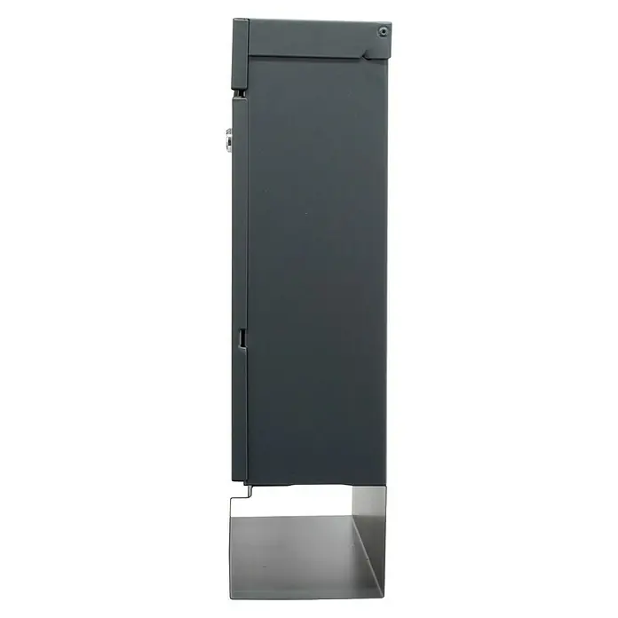 Burg-Wächter Wandbriefkasten 848 ANT Seattle - L x B x H: 11 x 36,4 x 40,5 cm, Anthrazit, Stahl, Zeitungsfach - Seitenansicht eines modernen Küchengeräts in dunkler Farbe mit einem silbernen Sockel für einen eleganten Look.