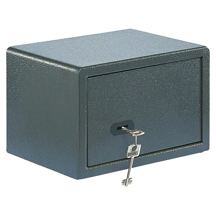 Burg-Wächter Möbeltresor PS 110K - L x B x H: 200 x 280 x 180 mm, Doppelbartschloss - Grauer Safe mit Schlüssel. Ein kompakter Tresor für Wertsachen, ideal für Zuhause oder das Büro.