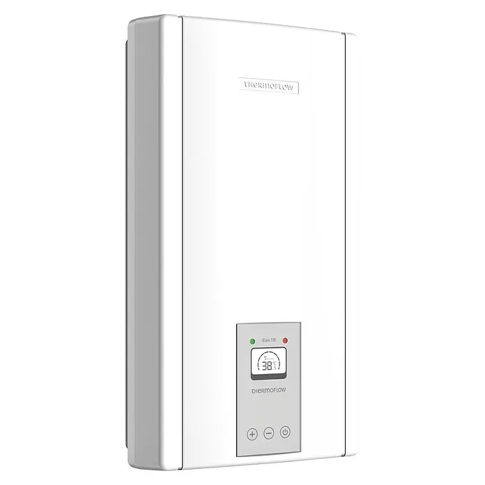 Thermoflow Durchlauferhitzer Elex 18N - 18 kW, Elektronisch, Geschlossen - Abbildung eines Thermoflow Elex 18 elektronischen Durchlauferhitzers, der eine effiziente Warmwasserbereitung ermöglicht.