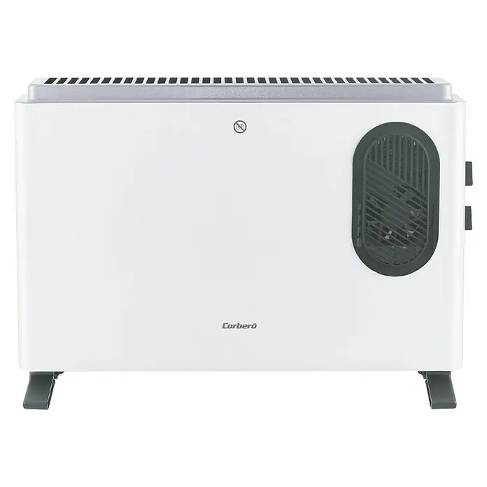 Corberó Convector de aire - 2.000 W, 18 x 53 x 15,3 cm, Blanco - Un calentador Corberó blanco con borde gris y ranuras de ventilación para un calor eficiente en la habitación.