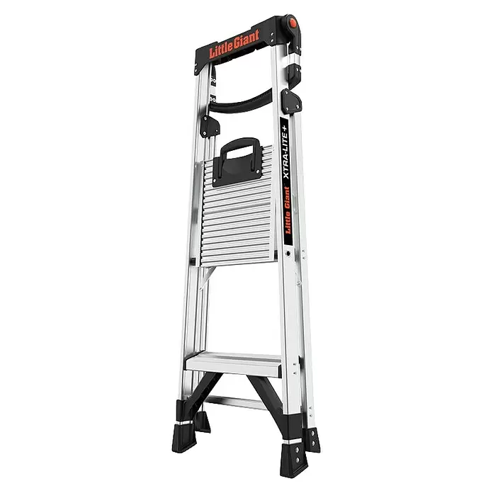 Little Giant Stehleiter XTRA LITE ALU 2 Stufen - Anzahl Tritte: 2 Stk., Arbeitshöhe: 251 cm, Belastbarkeit: 150 kg, Aluminium - Silberne Little Giant XTRA-LITE+ Klappleiter mit schwarzen Akzenten und breiten Stufen.
