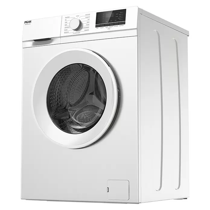 PKM Waschmaschine WA6-ES1512 - Max. Ladegewicht: 6 kg, Anzahl Programme: 15 Stk., Weiß - Weiße Frontlader-Waschmaschine mit Bedienfeld und Display.