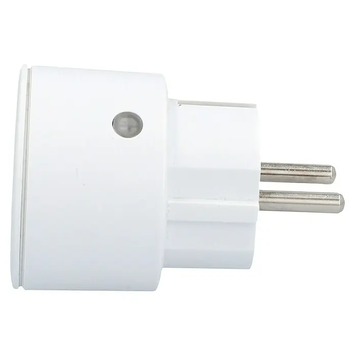 Intertek Funksteckdosen-Set mit Fernbedienung - Weiß, 3 Stk. - Ein weißer, runder Stecker-Adapter mit zwei Stiften für europäische Steckdosen. Ideal für Reisen und den Einsatz im Haushalt.