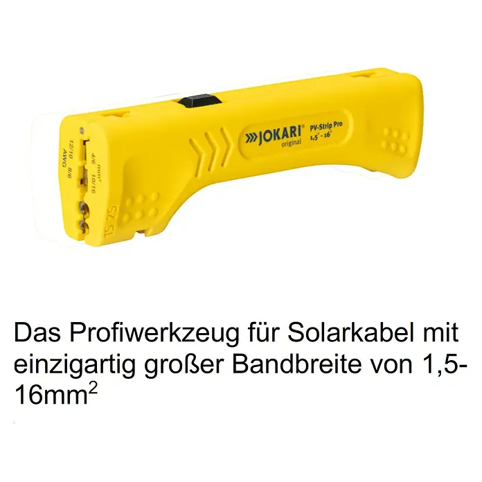 Jokari Kabelentmanteler PV Entmatler - Geeignet für Leitungsquerschnitt: 1,5 mm² - 16 mm² - Abisolierwerkzeug für Solarkabel der Marke JOKARI mit einer Bandbreite von 1,5-16mm² für präzises und schnelles Abisolieren.