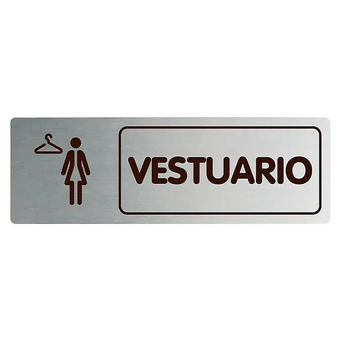 Rótulo - Plateado/Negro, Vestuario de señoras, 18 x 5 cm - Señalización para vestuario de mujeres con texto 'Vestuario', ideal para tiendas e instalaciones públicas.
