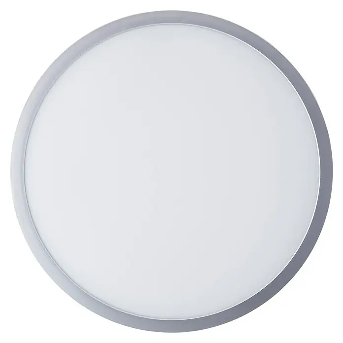 Brilliant LED-Deckenleuchte rund Navara - 24 W, Ø x H: 37,5 x 3,1 cm, Silber, Neutralweiß - Runde, weiße Deckenleuchte mit silberfarbenem Rahmen, ideal für moderne Innenräume und energiesparende Beleuchtung.