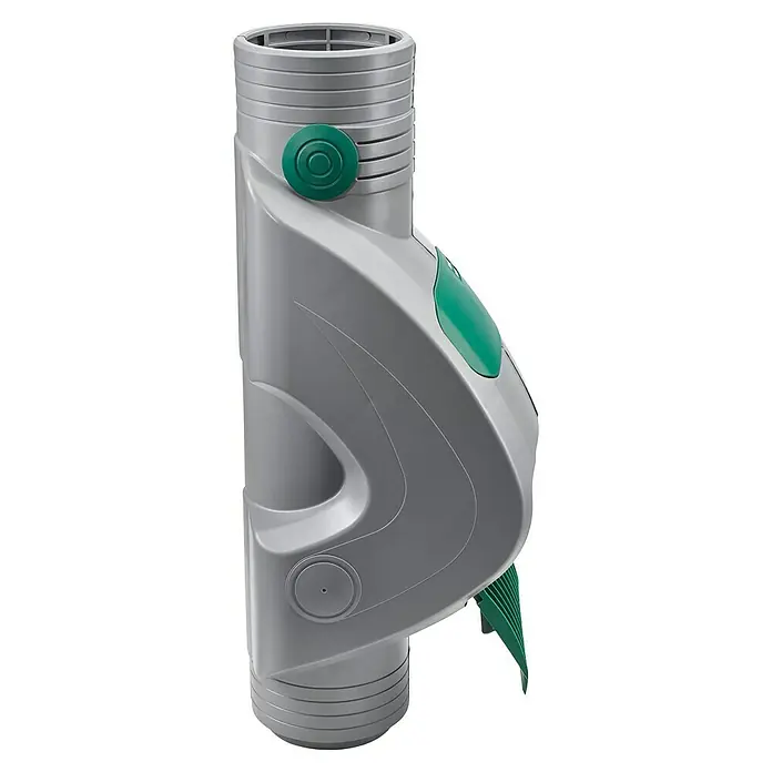 Garantia Fallrohrfilter Rainus DN80-100 - Geeignet für: Fallrohre von Ø 80 bis 100 mm, Grau - Das Bild zeigt einen grauen, zylindrischen Inhalator mit grünen Akzenten, der das Medikament präzise dosiert und eine einfache Anwendung ermöglicht.