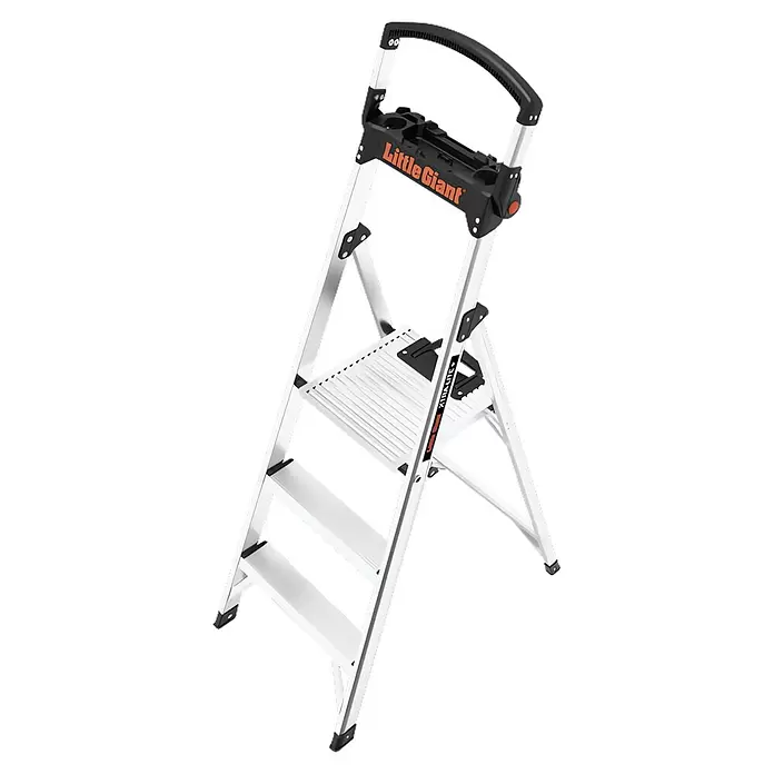 Little Giant Stehleiter XTRA LITE ALU 3 Stufen - Anzahl Tritte: 3 Stk., Arbeitshöhe: 280 cm, Belastbarkeit: 150 kg, Aluminium - Little Giant leichter Aluminium-Klapptritt mit schwarzer Ablage und Griff.