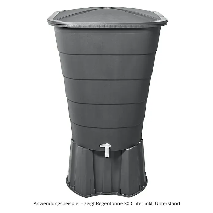 Garantia Regentonnensockel - Passend für: Garantia Regentonne 210 Liter rund, Regentonne 203 + 300 Liter eckig in Anthrazit - Graue 300-Liter-Regentonne mit Deckel und Unterstand. Praktische Lösung zur Regenwassernutzung im Garten.