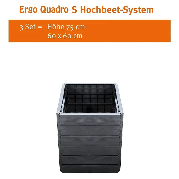 Garantia Hochbeet Ergo Quadro S - 60 x 60 x 25 cm, Kunststoff, Anthrazit, Holzoptik - Das Ergo Quadro S Hochbeet-System in Anthrazit, ein 3er Set mit den Maßen Höhe 75 cm und 60 x 60 cm, ideal für den Garten.