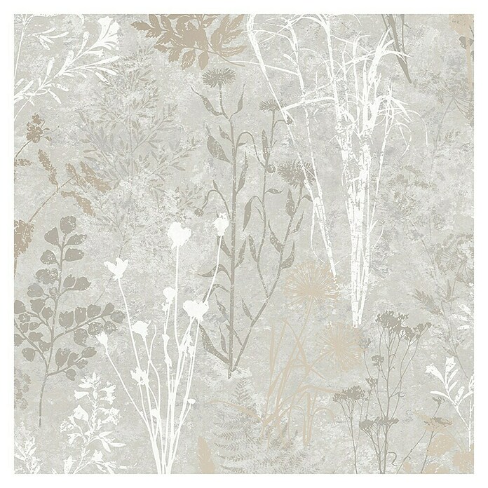 Papel pintado Vegetal Hojas (Gris/Plateado, 10 x 0,53 m) | BAUHAUS