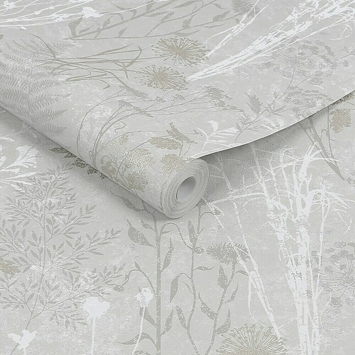 Papel pintado Vegetal Hojas (Gris/Plateado, 10 x 0,53 m) | BAUHAUS