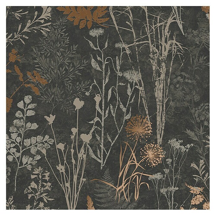 Papel pintado Vegetal Hojas (Negro/Naranja, 10 x 0,53 m) | BAUHAUS
