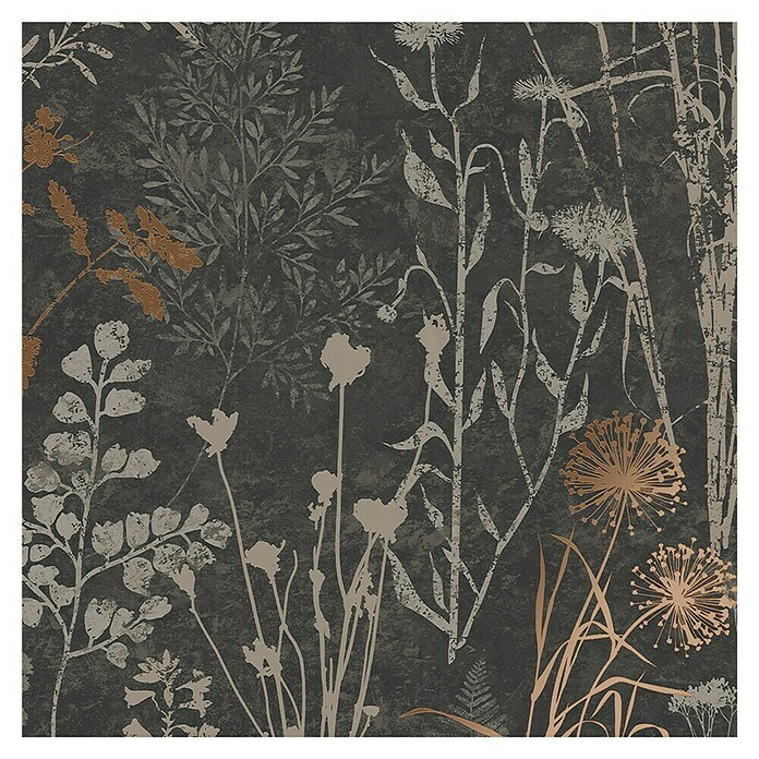 Papel pintado Vegetal Hojas (Negro/Naranja, 10 x 0,53 m) | BAUHAUS