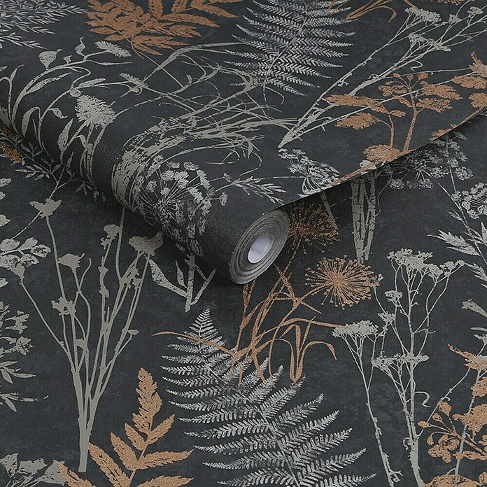 Papel pintado Vegetal Hojas (Negro/Naranja, 10 x 0,53 m) | BAUHAUS