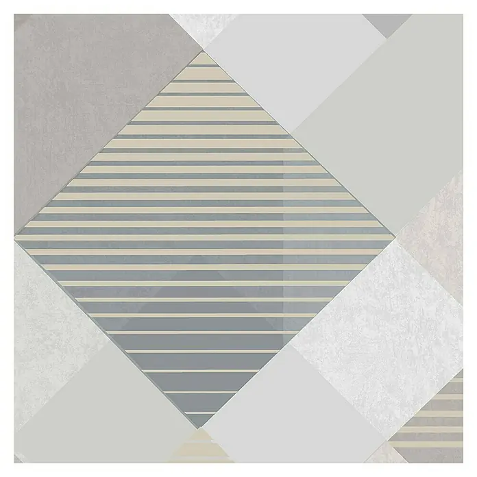 Papel pintado Geométrico rombos - Gris, 10 x 0,53 m - Patrón de azulejo cuadrado con rayas horizontales, tonos grises y beige para un interior moderno y elegante.