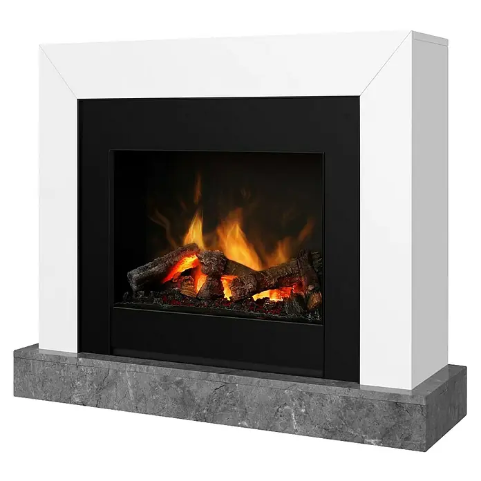 Dimplex Chimenea eléctrica Ravel - Negro, 1.000 W - 2.000 W, L x An x Al: 25,5 x 65 x 70 cm - Elegante chimenea eléctrica con marco blanco y llamas realistas, añadiendo calidez y ambiente a tu hogar.