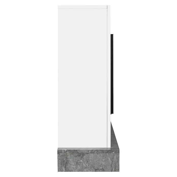 Dimplex Chimenea eléctrica Ravel - Negro, 1.000 W - 2.000 W, L x An x Al: 25,5 x 65 x 70 cm - Vista de un armario blanco con base de mármol, que combina funcionalidad y elegancia en una sola pieza. Ideal para interiores modernos.