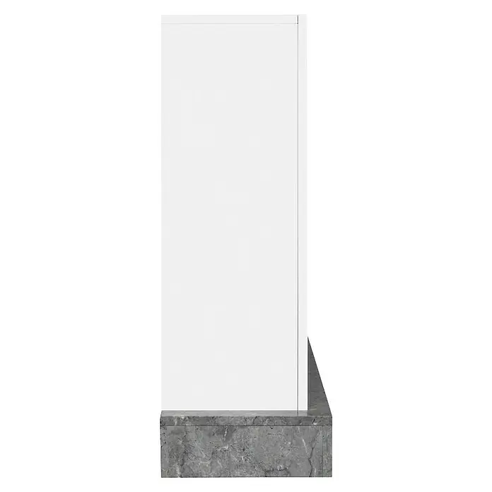 Dimplex Chimenea eléctrica Ravel - Negro, 1.000 W - 2.000 W, L x An x Al: 25,5 x 65 x 70 cm - Esta imagen muestra una cómoda blanca minimalista sobre una robusta base de mármol gris, combinando simplicidad elegante y materiales de alta calidad.