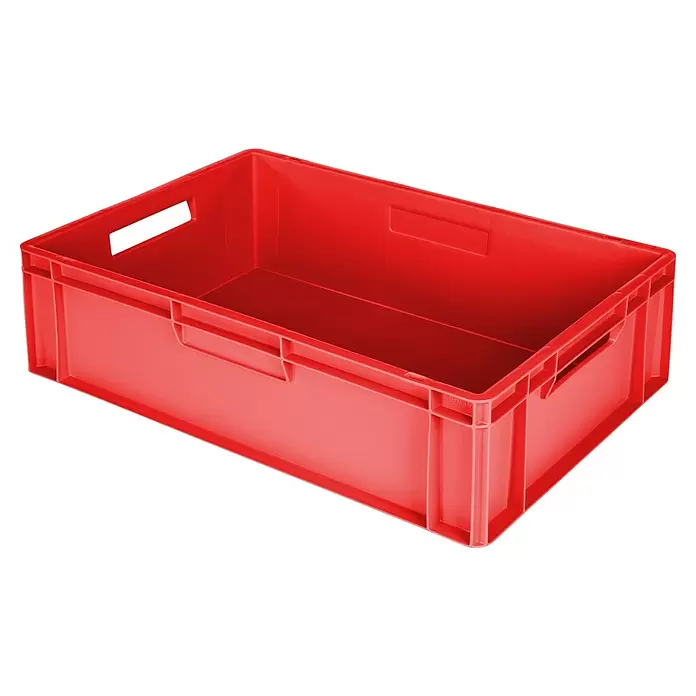 BAUHAUS Eurobox - 30 l, L x B x H: 60 x 40 x 17 cm, Rot - Rote Kunststoff-Lagerkiste, aus erhöhter Perspektive.