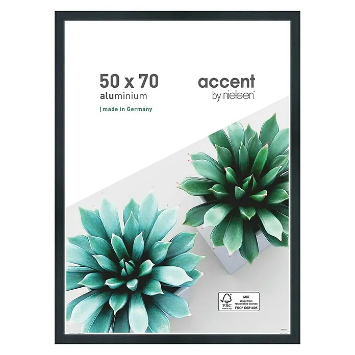 Alurahmen Star - 50 x 70 cm, Schwarz - Schwarzer 50x70 Aluminium Bilderrahmen "accent by nielsen" mit Pflanzenmotiv für stilvolle Wanddekoration.