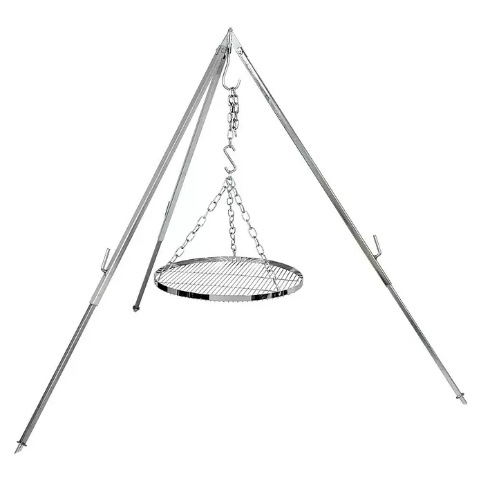 Petromax Grillrost Dreibeinständer - Durchmesser: 50 cm, Stahl - Silbernes Metall-Camping-Dreibein mit Hängekette und rundem Grillrost.
