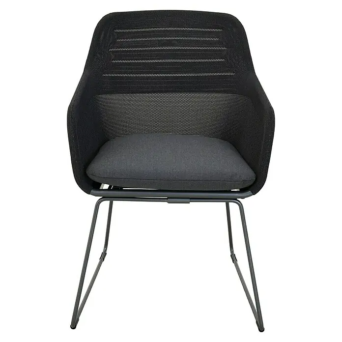 Sunfun Gartenmöbel-Set Solo - 7 -tlg., Aluminium/Sintered Stone/Polyester, Night-Grey, Ausziehbar - Elegantes Bürostuhl-Design mit grauem Sitzkissen, Netzrückenlehne und stilvollem Metallgestell. Perfekt für modernes Arbeitsumfeld.