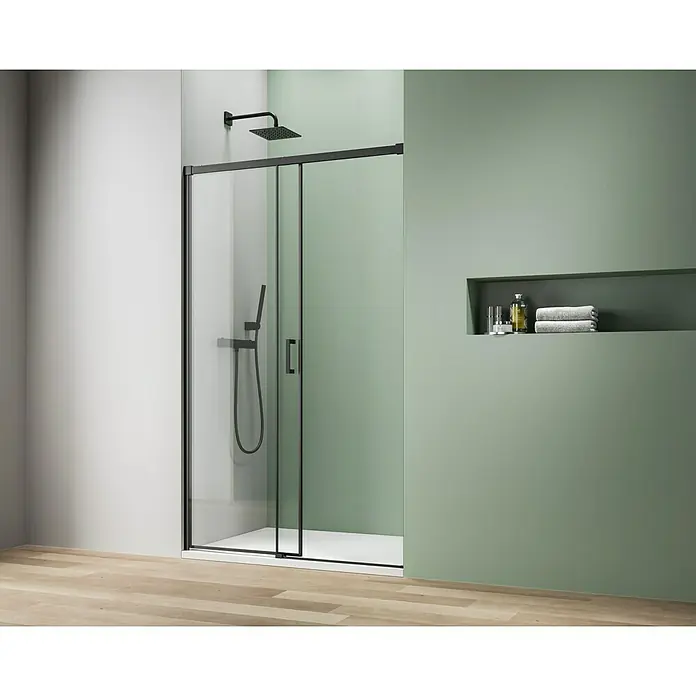 Camargue Roma Mix & Match Beschlag-Set - Schwarz, Nische - Elegantes Duschsystem mit schwarzem Rahmen und Schiebetür. Das moderne Design fügt sich nahtlos in jedes Badezimmer ein und bietet Komfort.\n