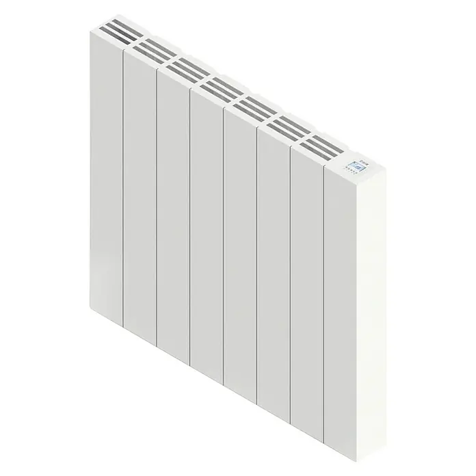 HJM Emisor térmico Ava - 1.500 W, Blanco, 7,5 x 67,2 x 50 cm, Cerámico - Un radiador electrónico blanco con múltiples elementos y una pantalla digital para el control de la temperatura.