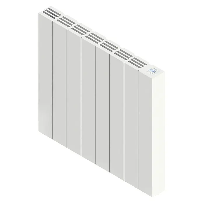 HJM Emisor térmico Ava - 1.500 W, Blanco, 7,5 x 67,2 x 50 cm, Seco - Imagen de un radiador blanco moderno y elegante con controles digitales, que ofrece eficiencia y confort para cualquier estancia.