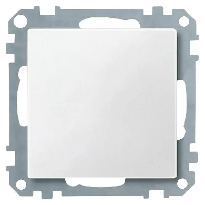 Merten System M Blindabdeckung 391819 - Polarweiß matt, Kunststoff, IP20 - Weißer Schaltereinsatz mit grauem Metall-Montagerahmen.
