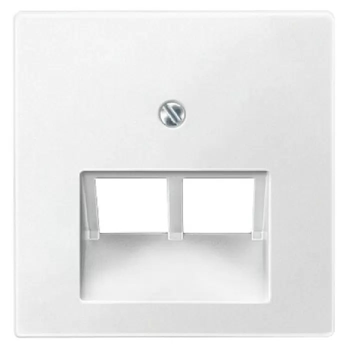 Merten System M UAE-Dose 298019 - Polarweiß matt, 1-fach, Kunststoff - Weiße Kunststoff-Wandplatte mit zwei leeren Keystone-Buchsenschlitzen und einer sichtbaren Schraube.
