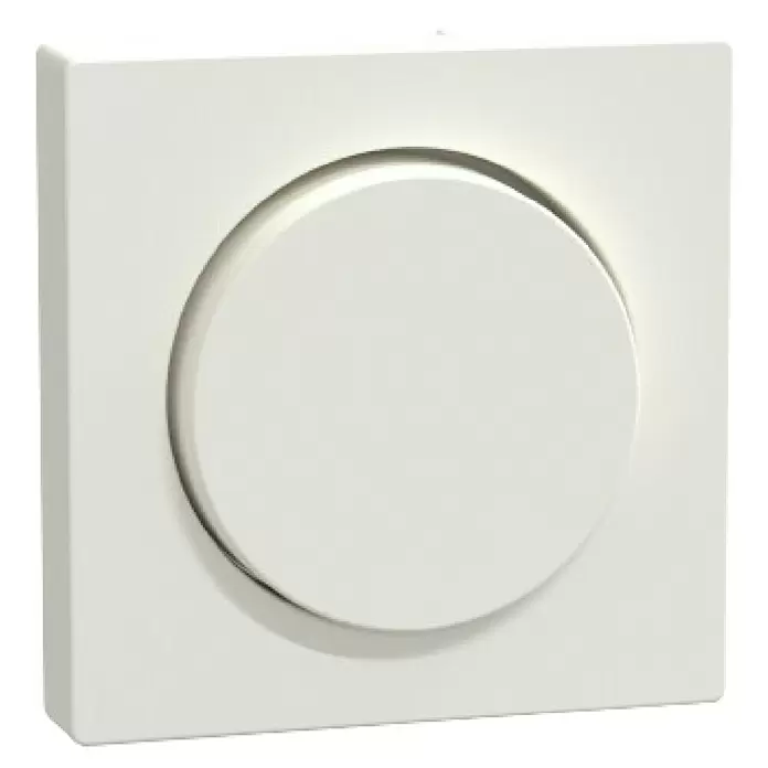 Merten System M Dimmerabdeckung MEG5250-0419 - Polarweiß Matt, Kunststoff - Weißer quadratischer Steuerschalter mit großem Rundknopf.