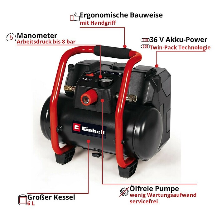 Einhell Power X-Change 18V Akku-Kompressor TE- AC 36/150 Li OF-Solo (36 V, Ohne Akku, 8 bar) | BAUHAUS