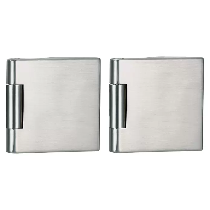 Diamond Doors Beschlag-Set Style Premium - Edelstahloptik matt, Passend für: Zweiflügelige Diamond Ganzglas-Drehtüren - Zwei Scharniere aus gebürstetem Edelstahl.