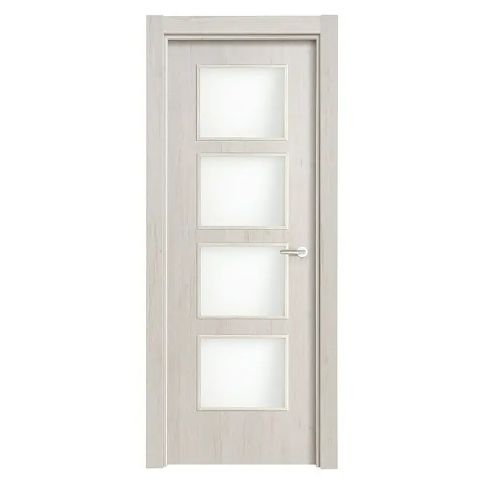 Solid Elements Puerta acristalada Quebec - 82,5 x 203 cm, Izquierda, Blanco gris - Elegante puerta interior blanca con cuatro paneles de vidrio cuadrados y un elegante tirador, que realza el aspecto moderno de cualquier habitación.