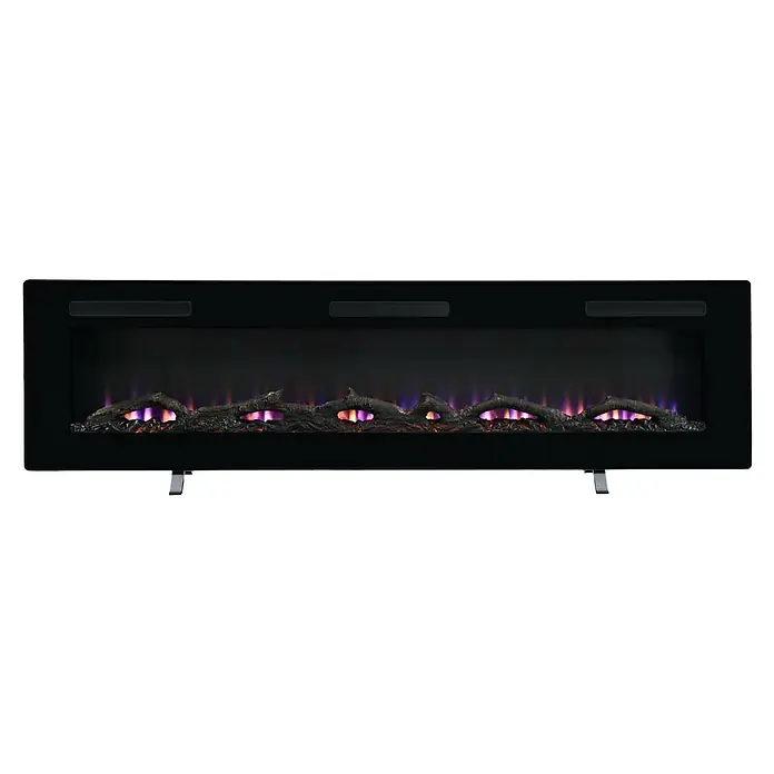 Dimplex Chimenea eléctrica Sierra 72 - Negro, 1.300 W - 1.600 W, 13,3 x 162,6 x 54,7 cm - Una chimenea eléctrica con llamas simuladas y leños incandescentes, enmarcada en un marco negro elegante.