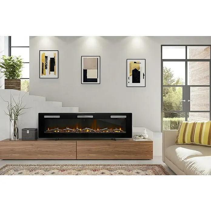 Dimplex Chimenea eléctrica Sierra 72 - Negro, 1.300 W - 1.600 W, 13,3 x 162,6 x 54,7 cm - Elegante sala de estar con una chimenea eléctrica moderna como punto focal, ubicada en un elegante mueble bajo.