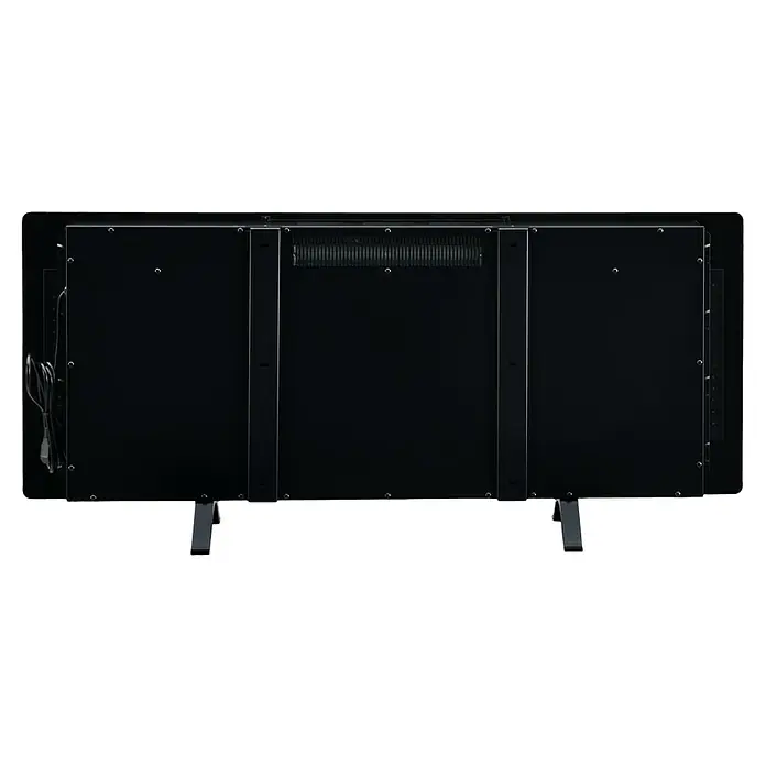 Dimplex Chimenea eléctrica Sierra 48 - Negro, 1.300 W - 1.600 W, 13,3 x 104,6 x 54,7 cm - Vista posterior de un televisor negro con cables y soporte. El diseño elegante y los diferentes puertos son claramente visibles.