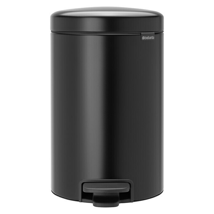 Brabantia Treteimer newIcon12 l, Schwarz, Rund, Stahl Front View