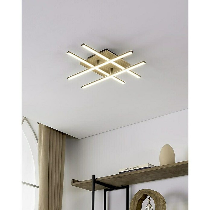 Eglo Plafón LED Marinello 1 (21,2 W, L x An x Al: 50 x 50 x 9 cm, Negro/Marrón, Blanco cálido) | BAUHAUS