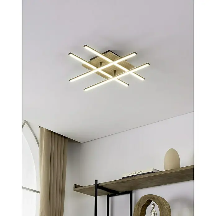 Eglo LED-Deckenleuchte MARINELLO 1 - 21,2 W, L x B x H: 50 x 50 x 9 cm, Schwarz/Braun, Warmweiß - Moderne Deckenleuchte mit kreuzförmigem Design und warmweißen LED-Leuchten, die eine gemütliche Atmosphäre schafft.