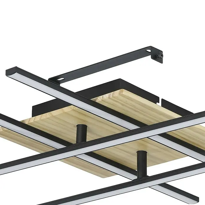 Eglo LED-Deckenleuchte MARINELLO 1 - 21,2 W, L x B x H: 50 x 50 x 9 cm, Schwarz/Braun, Warmweiß - Moderne Deckenleuchte mit LED-Beleuchtung und Holzdetails für stilvolle Innenräume.