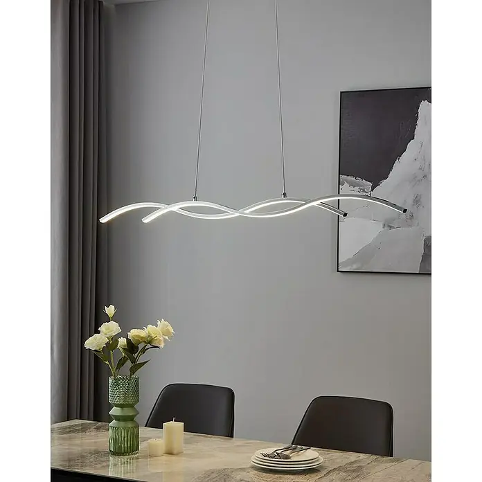 Eglo Lasana 2 Lámpara colgante LED - Altura: 120 cm, 1.200 lm - Lámpara colgante LED moderna con diseño curvo, ideal para comedores y salas de estar. Iluminación elegante para un ambiente con estilo.