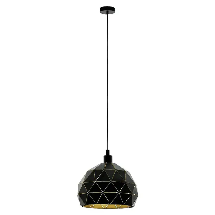 Eglo Roccaforte Pendelleuchte rund Roccaforte - Höhe: 110 cm, Schwarz - Elegante, schwarze Hängeleuchte mit geometrischem Design. Die goldfarbenen Akzente verleihen ihr einen edlen Touch. Perfekt für moderne Räume.