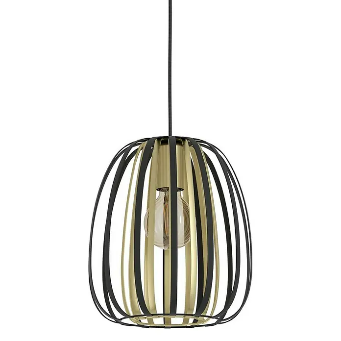 Eglo Encinitos Pendelleuchte rund ENCINITOS - 40 W, Ø x H: 25,5 x 110 cm, Schwarz/Gold, E27 - Elegante Pendelleuchte mit schwarzem Käfig und goldenem Innenleben. Die Lampe ist ein echter Hingucker für jeden Raum und sorgt für angenehmes Licht.