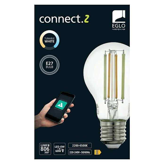 Eglo connect.z Bombilla LED inteligente (E27, Intensidad regulable, Blanco cálido, 806 lm, 6 W) | BAUHAUS